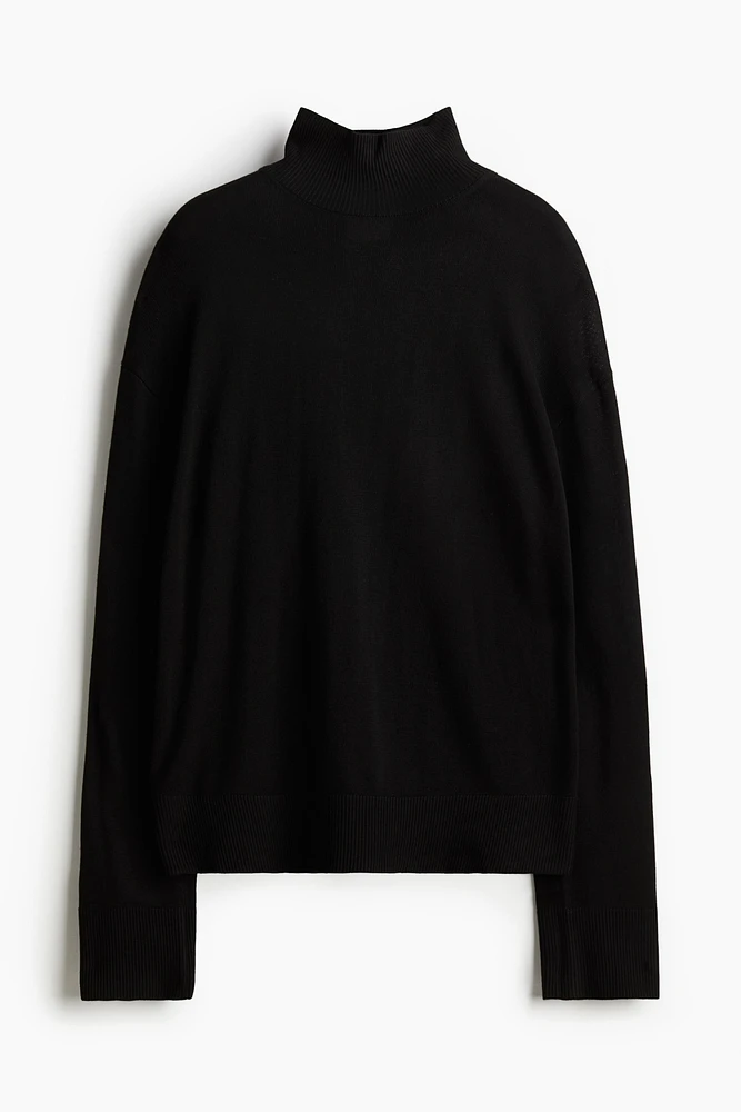 Fine-Knit Mock Turtleneck Sweater