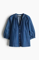 Balloon-Sleeved Denim Blouse