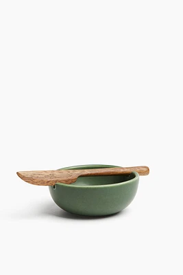 Stoneware Butter Bowl with Knife