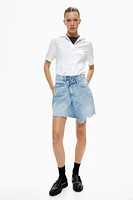 Denim Skirt with Wrapover Waistband