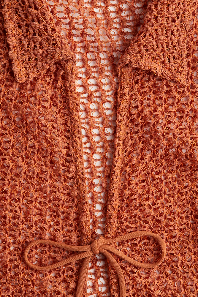 Tie-Front Hole-Knit Top
