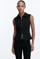 Zip-Front Sleeveless Top with Collar