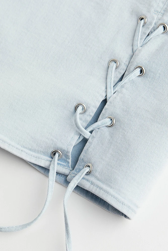 Lacing-detail Denim Skirt