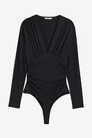 Draped V-neck Thong Bodysuit