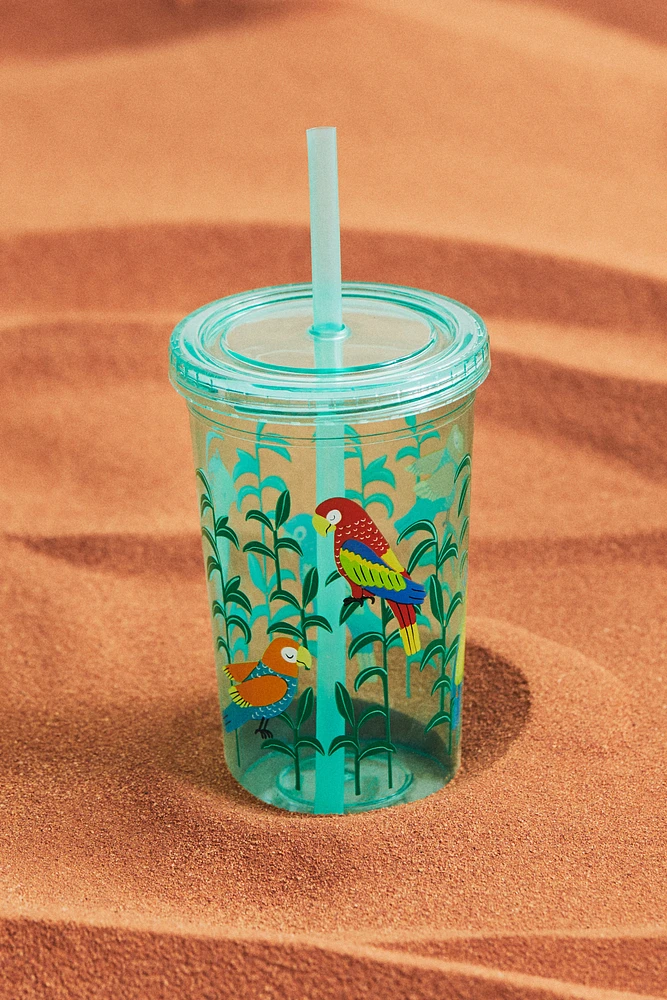 Patterned Plastic Mug with Straw