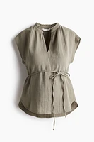 MAMA Tie-Belt Muslin Blouse