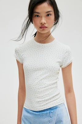 Lace-Trimmed Ribbed T-Shirt