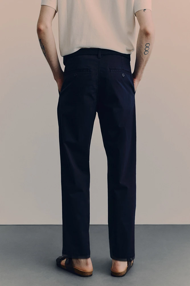 Regular Fit Cropped Cotton Chinos