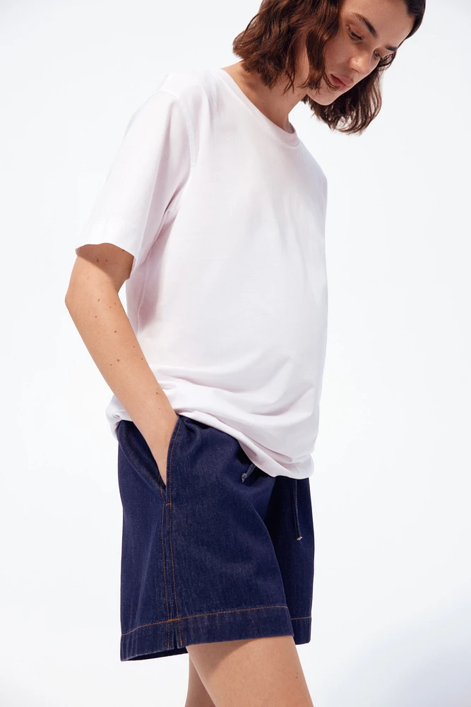 MAMA Drawstring Denim Shorts