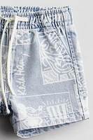 Patterned Denim Shorts