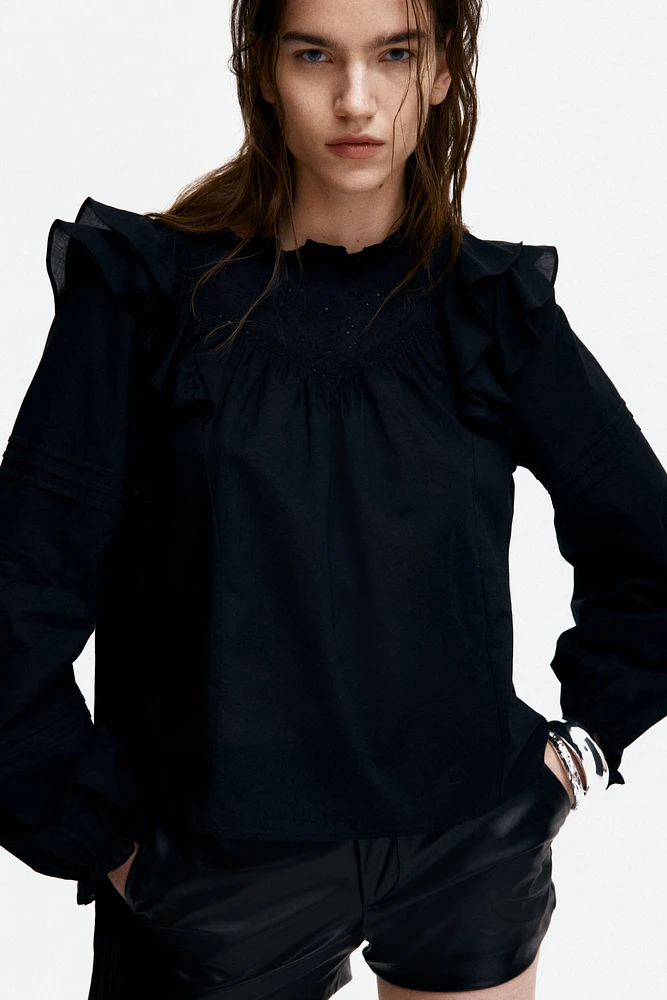 Flounced Eyelet Embroidered Blouse