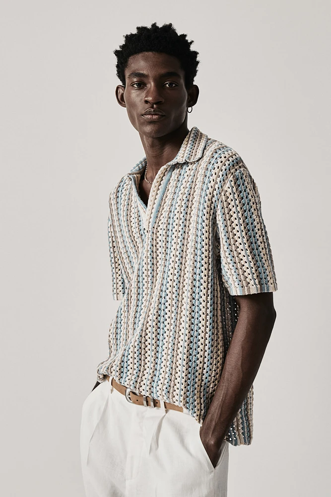 Loose Fit Pointelle-knit Polo Shirt