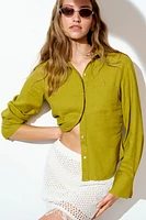Gathered linen-blend shirt