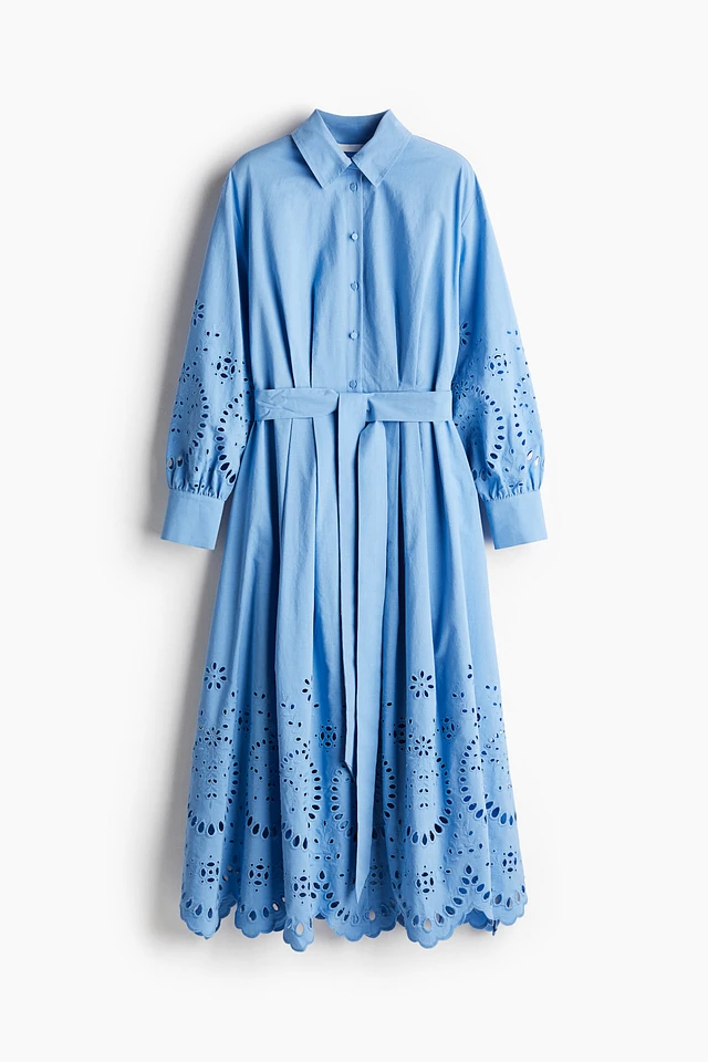 eyelet embroidered shirt dress Ladies - Green Broderie-anglaise cotton shirt dress - Size: XS