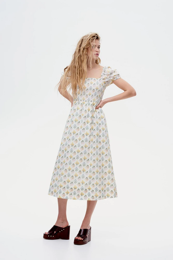Puff-Sleeved Cotton Dress