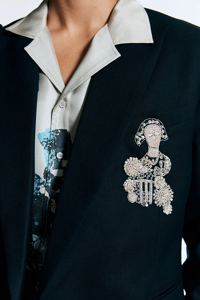 Embroidered Wool Blazer