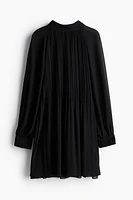 Tie-Neck Plissé Dress