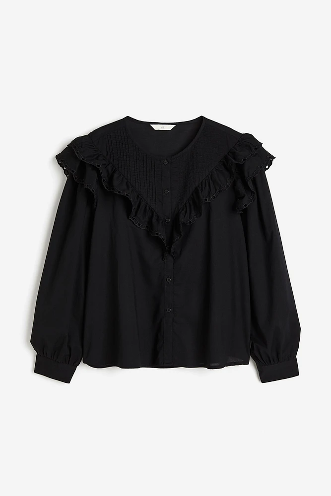 Ruffle-trimmed Cotton Blouse