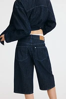 High-Waist Knee-Length Denim Shorts