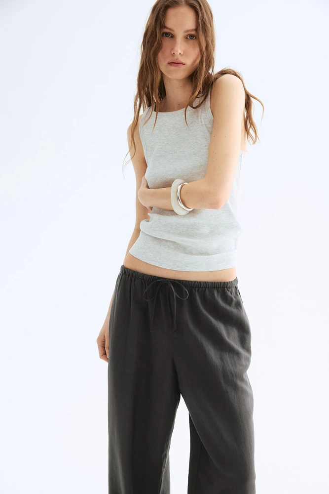 Straight linen-blend trousers