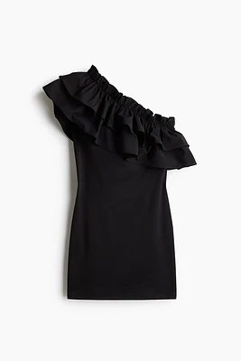 Ruffle-Trimmed One-Shoulder Dress