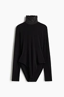 Stud-Detail Mock Turtleneck Bodysuit