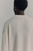 Rib-knit polo jumper