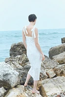 Eyelet-Embroidered Dress with Tie Shoulder Straps