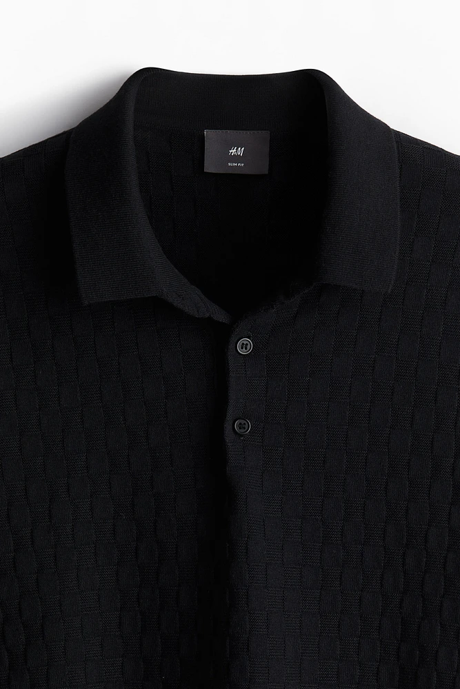 Slim Fit Textured-knit Polo Shirt
