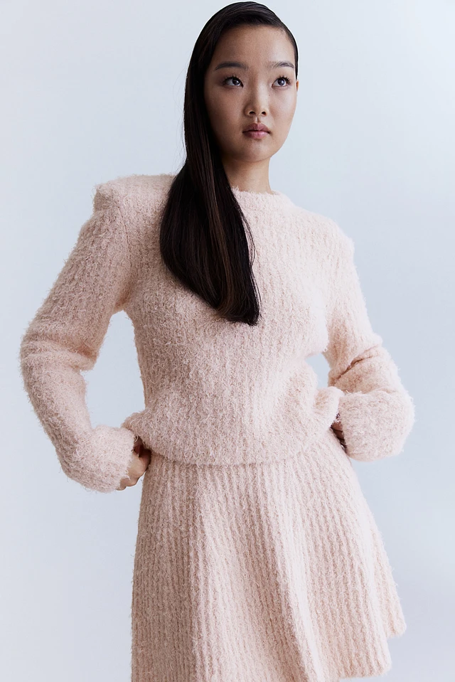 h&m fluffy knit dress Flared Fluffy-Knit Skirt Off shoulder dress
