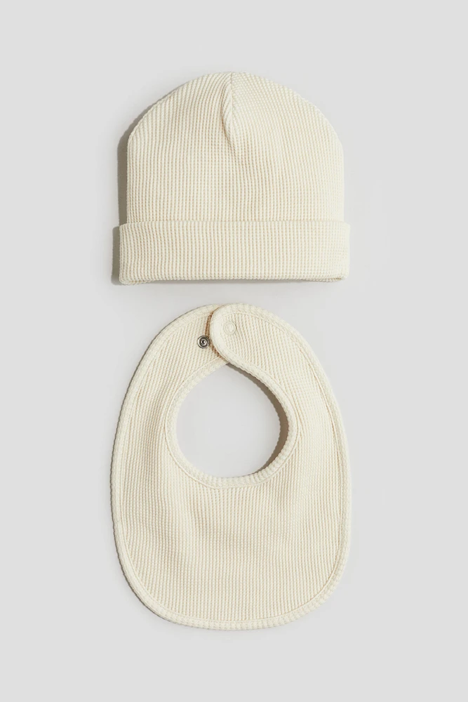 2-piece Waffled Beanie and Bib Set