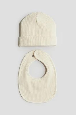 2-piece Waffled Beanie and Bib Set