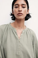 Balloon-Sleeved Muslin Blouse