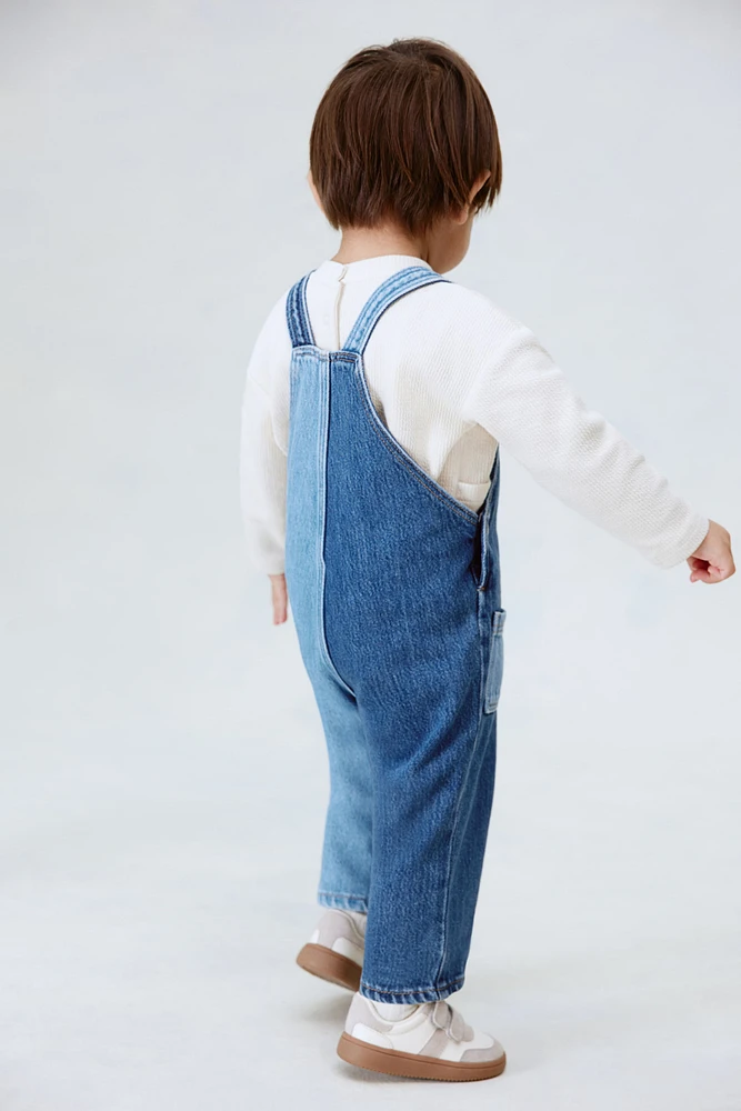 Patched Denim Overalls