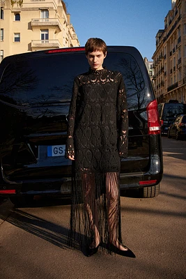 Crochet-look Fringe-trimmed Dress