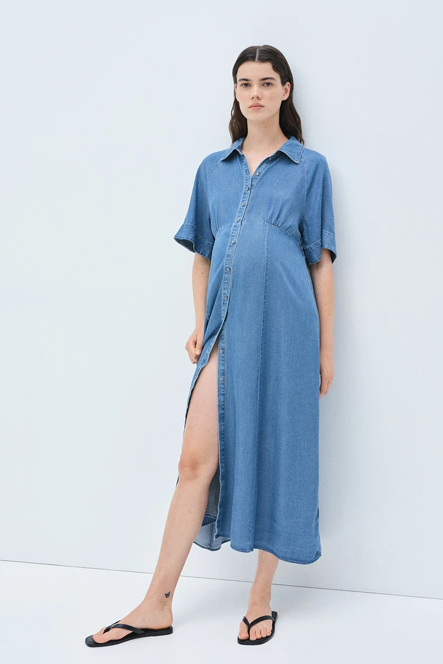h&m tie belt denim dress Women's Denim blue MAMA Tie-Belt Denim Dress