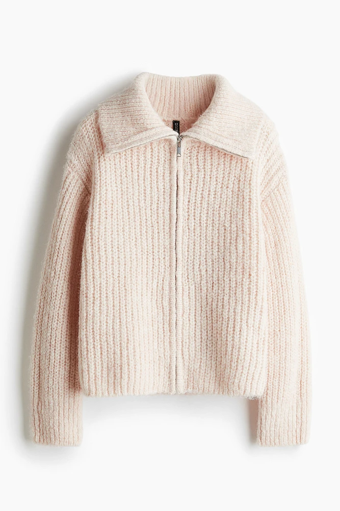 Rib-Knit Cardigan with Zipper