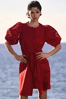 Dress with Eyelet-Embroidered Sleeves
