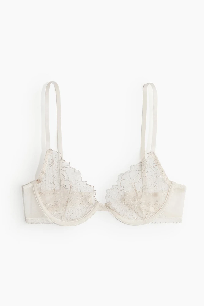 Non-padded Underwire Embroidered Demi Bra