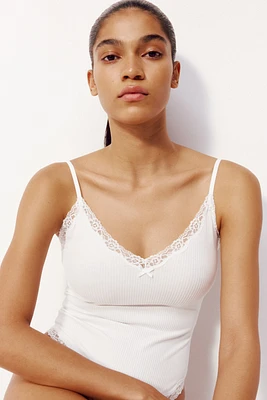 Lace-trimmed Cotton Bodysuit