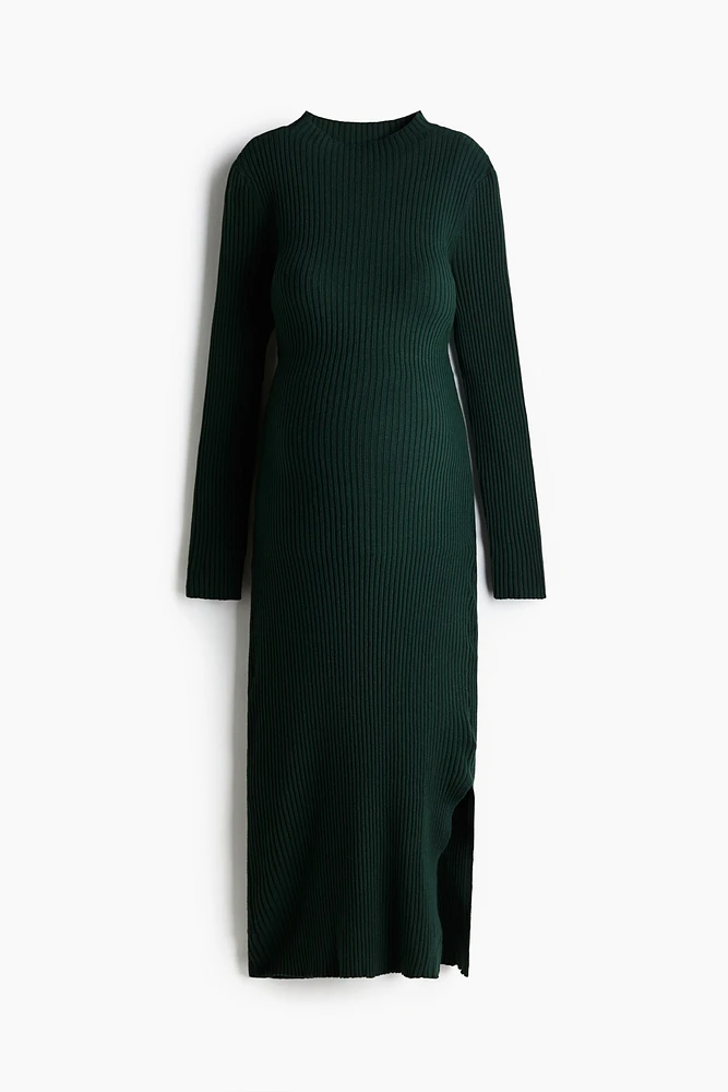 MAMA Rib-Knit Mock Turtleneck Dress