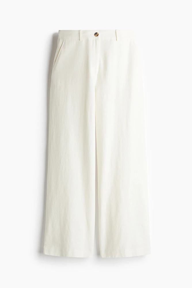 Wide-Leg Linen-Blend Pants