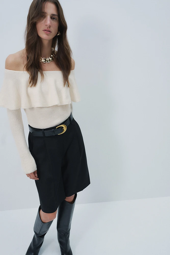 Flounced Off-the-Shoulder Sweater