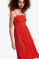 Tie-shoulder-strap Smocked Dress