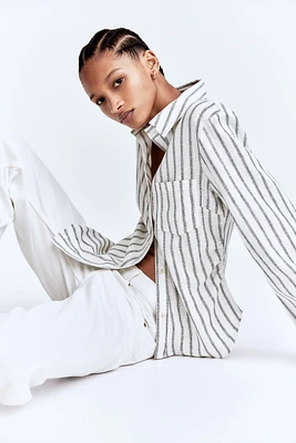 Gathered linen-blend shirt