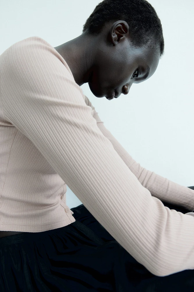 Ribbed Button-Front Top