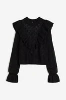 Ruffle-trimmed Pointelle-knit Sweater