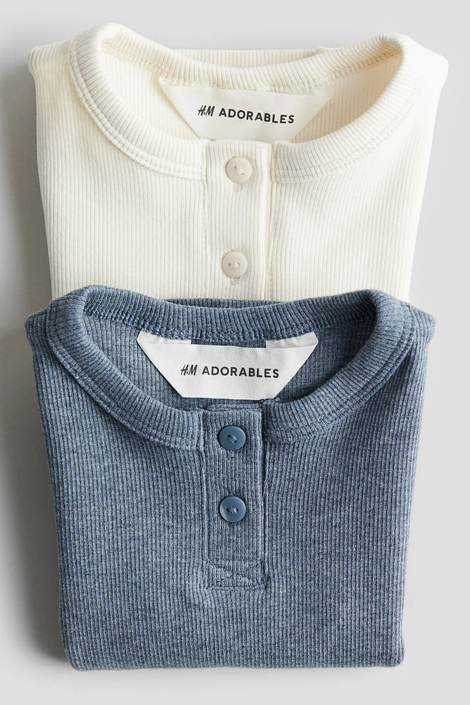 2-pack Ribbed Cotton Henley Shirts