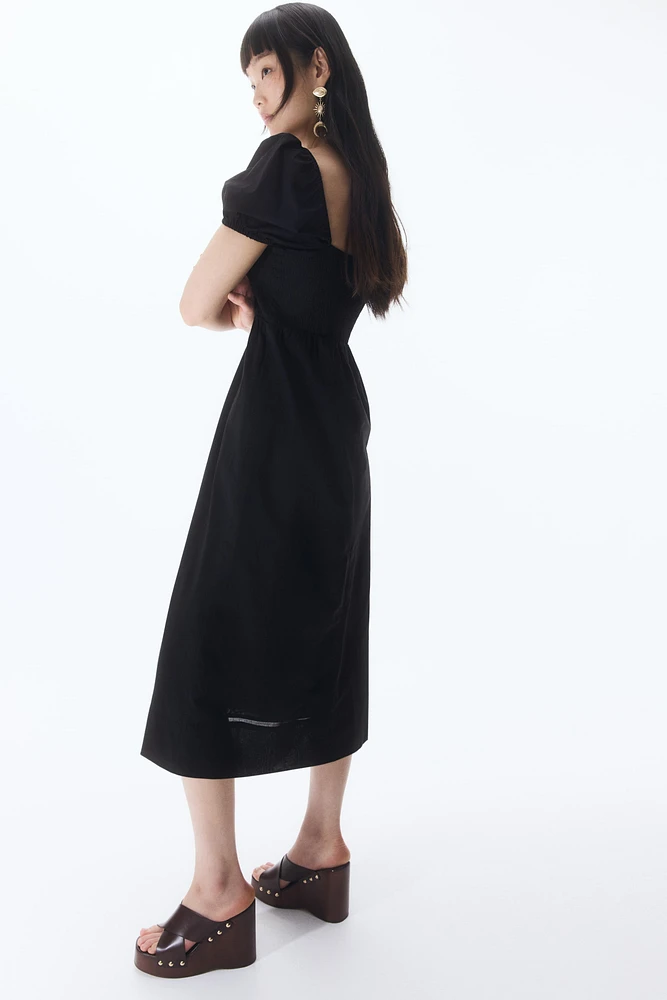 Puff-Sleeved Cotton Dress