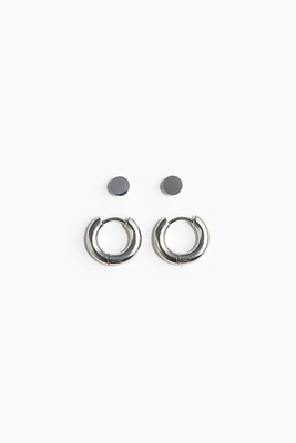 2 paires de boucles d'oreilles en acier inoxydable